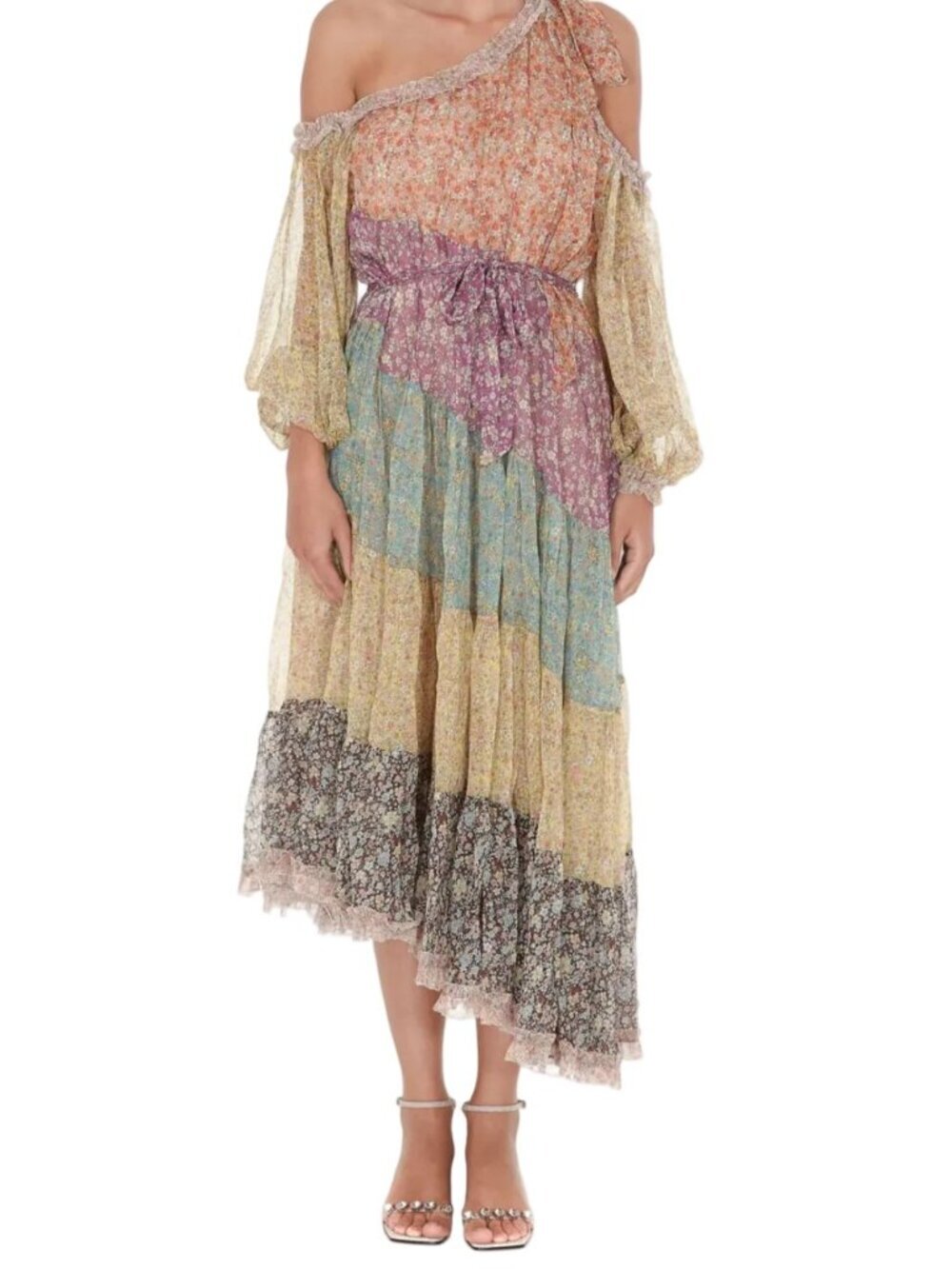 Zimmermann Carnaby Frill Floral Silk Cold Shoulder Asymmetrical Dress - Picture 3 of 8